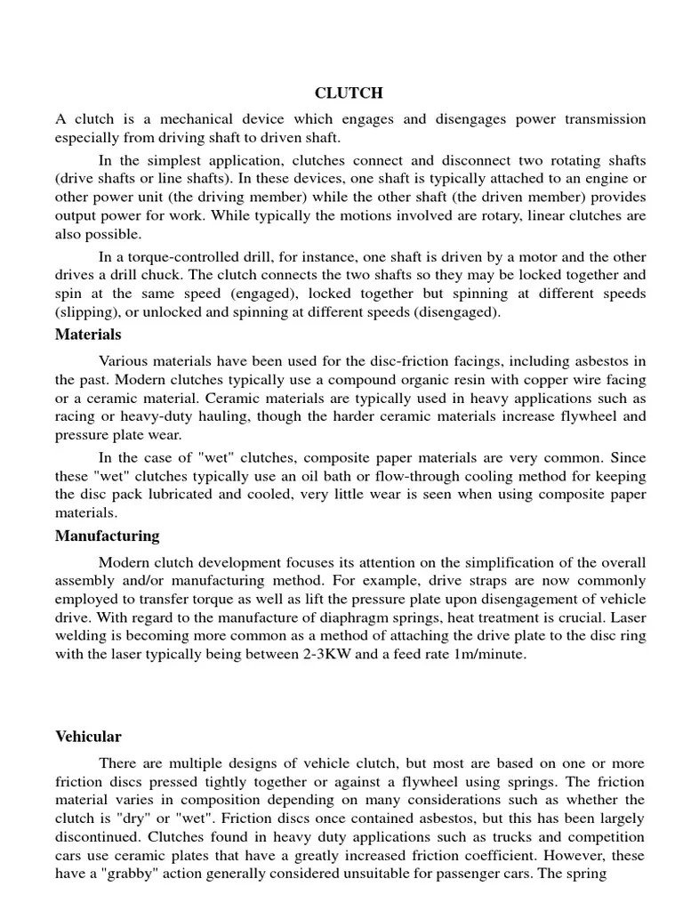 Understanding the Mechanism and Applications of Clutches PDF Clutch