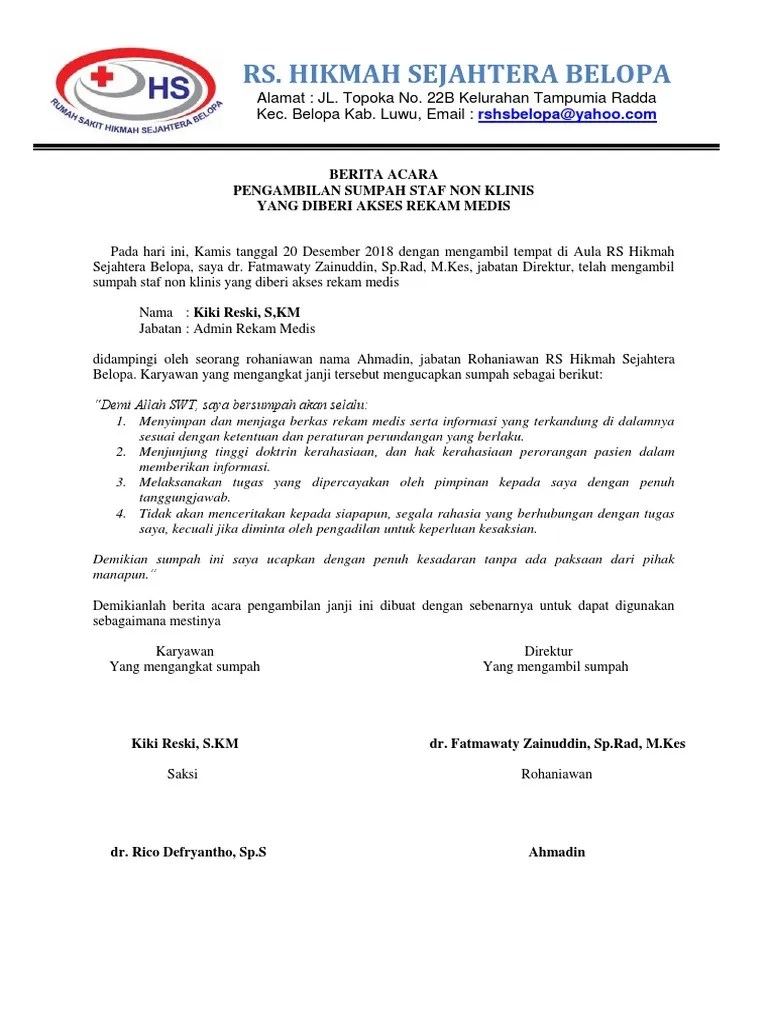 Berita Acara Pengambilan Sumpah Non Klinis | PDF