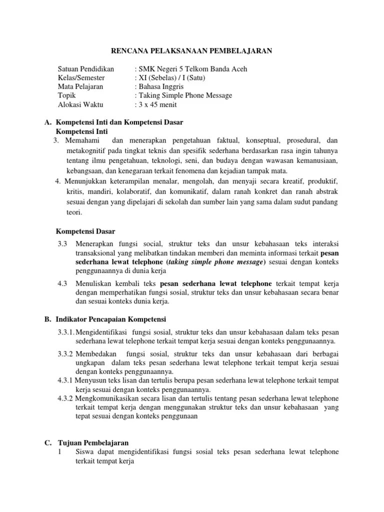 RPP Taking Simple Phone Message | PDF