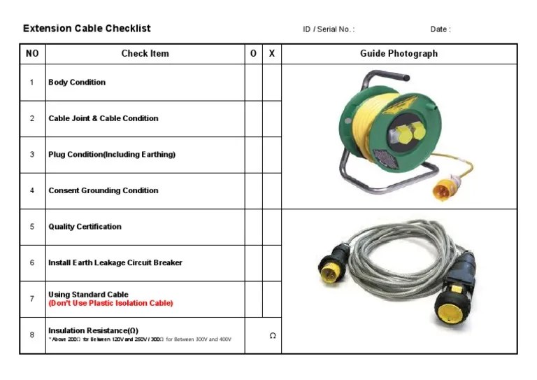 Extension Cable Checklist PDF
