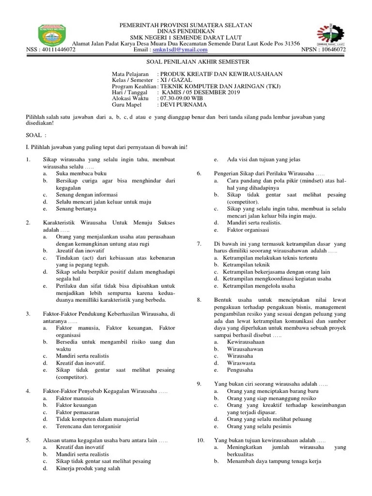 Soal PKK Xi TKJ | PDF