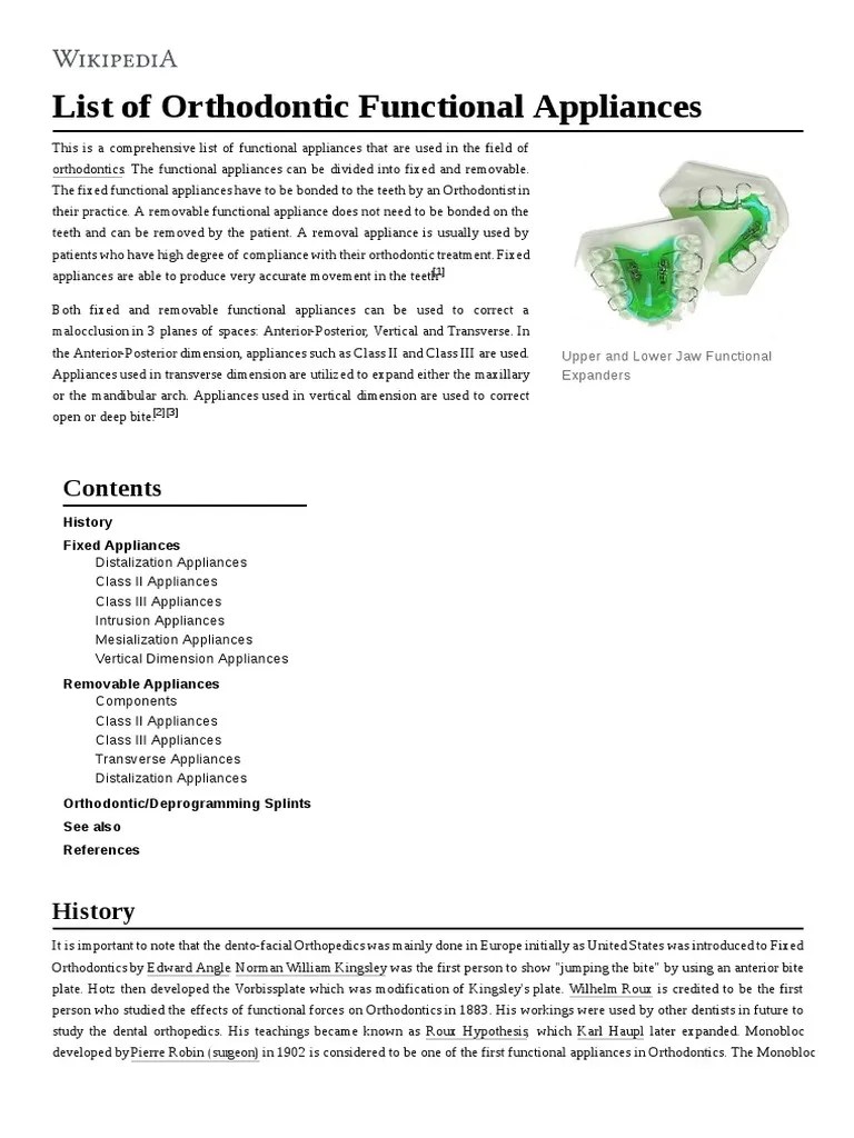 List of Orthodontic Functional Appliances PDF PDF Orthodontics