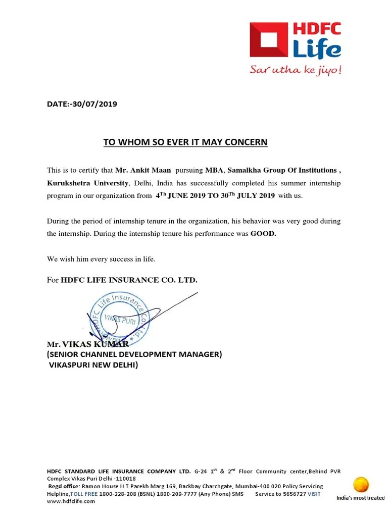 CERTIFICATE HDFC Life PDF