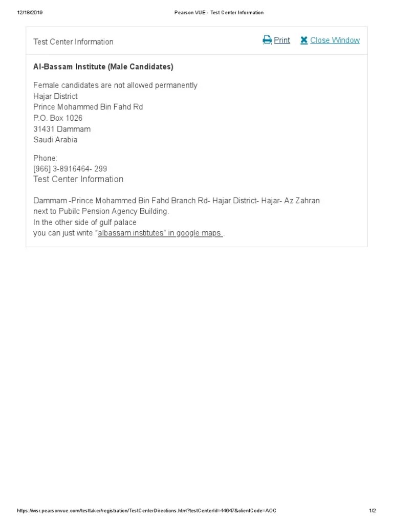 Pearson VUE Test Center Information01 PDF PDF