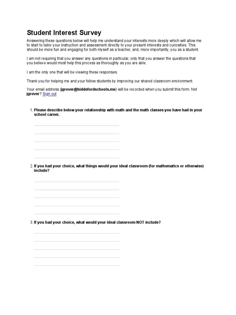 Student Interest Survey Google Forms PDF Classroom Pedagogy