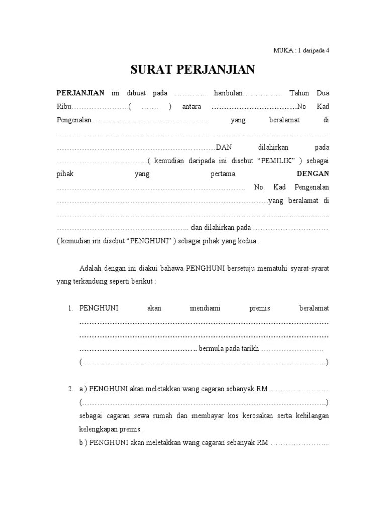 Sesuai dijadikan panduan oleh pemilik premis untuk menyewakan kedai kepada penyewa lain. Surat Perjanjian Sewa Rumah Pdf