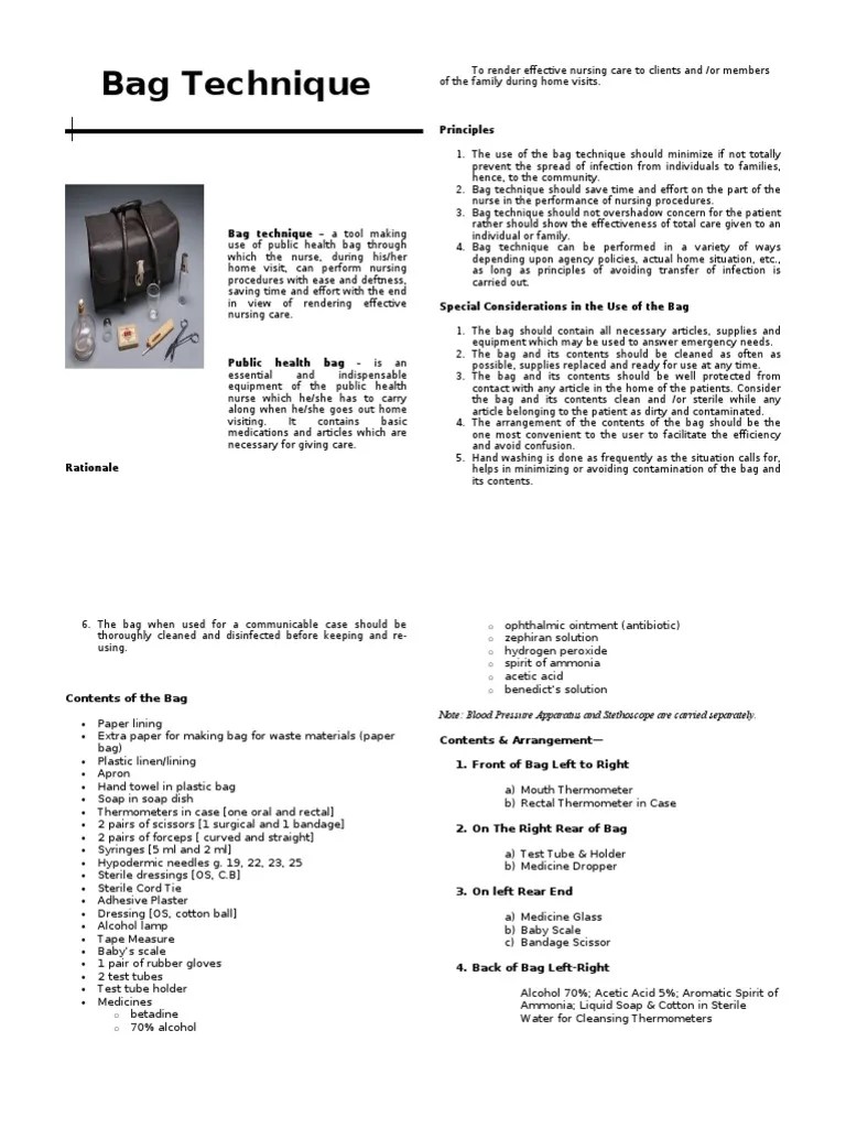 Bag Technique PDF Hand Washing Nursing