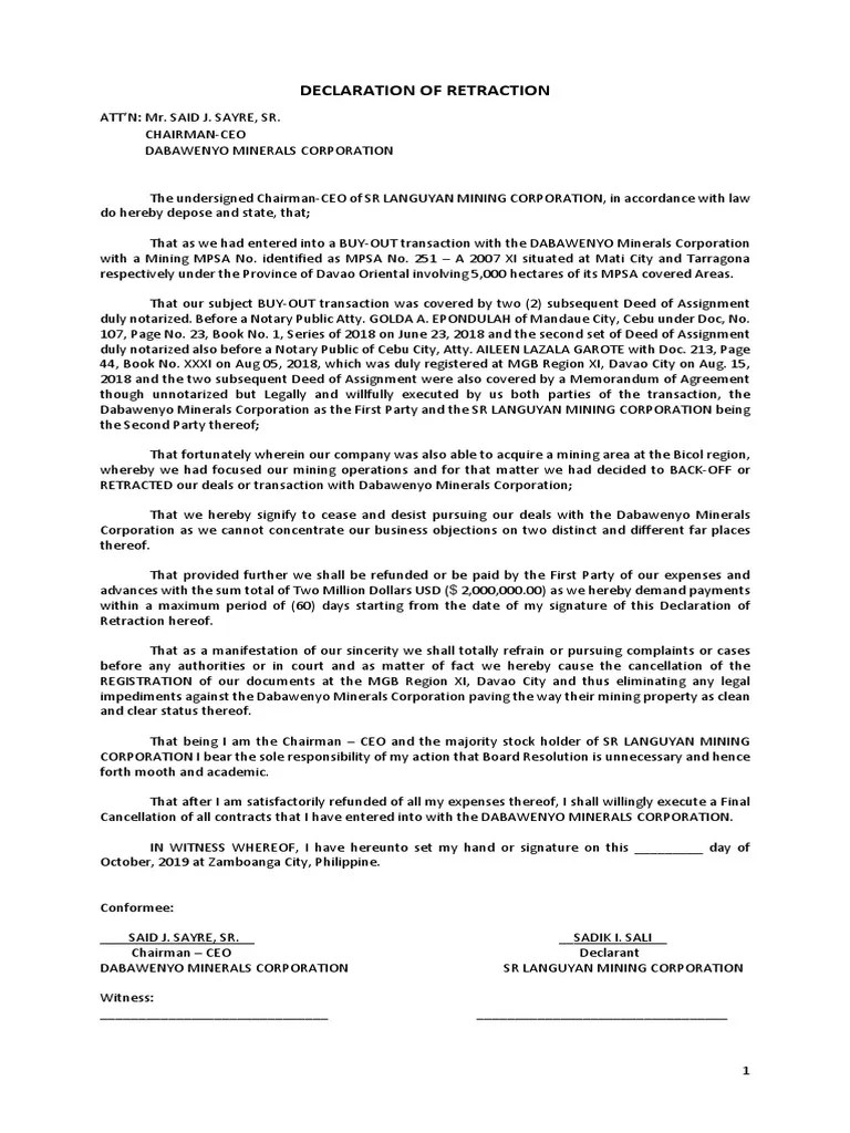 Declaration of Retraction PDF Notary Public Law And Economics