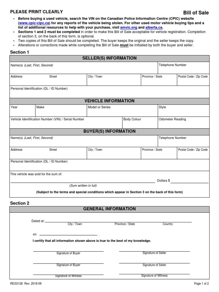 Alberta Bill of Sale | PDF | Identity Document | Payments