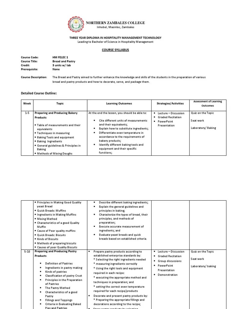 Bread and Pastry Course Syllabus PDF Cakes Baking