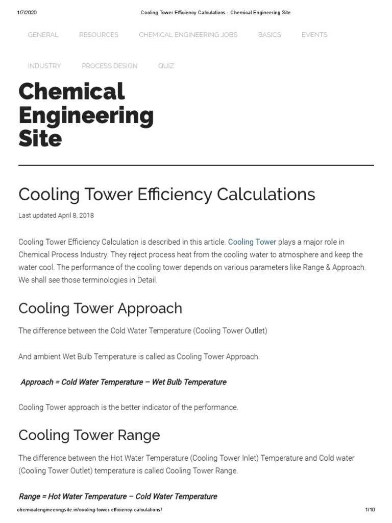 Cooling Tower Efficiency Calculations Chemical Engineering Site PDF