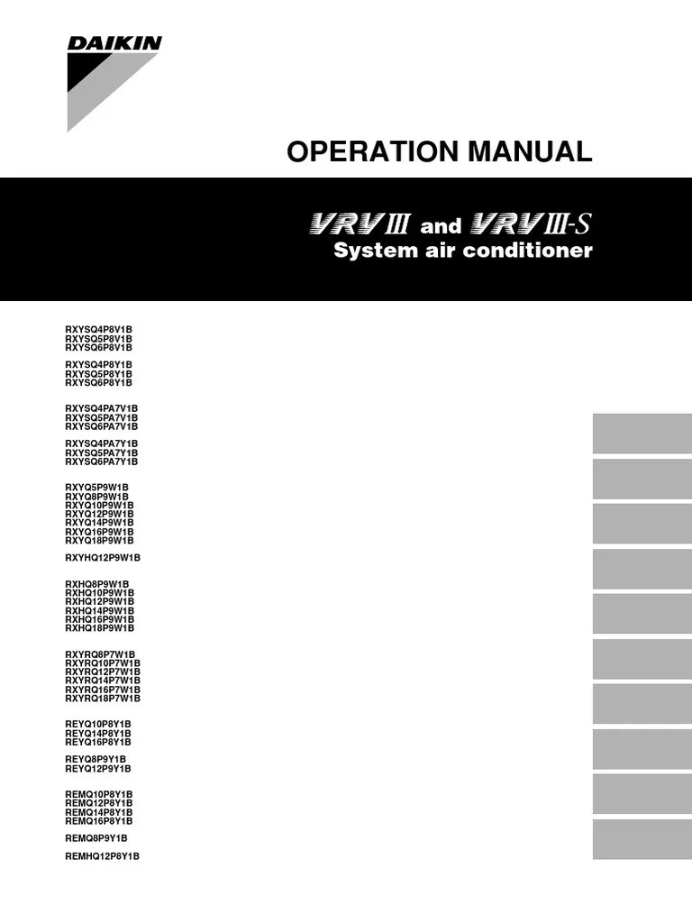 DAIKIN - VRV III Opearation Manual | PDF | Heat Pump | Air Conditioning