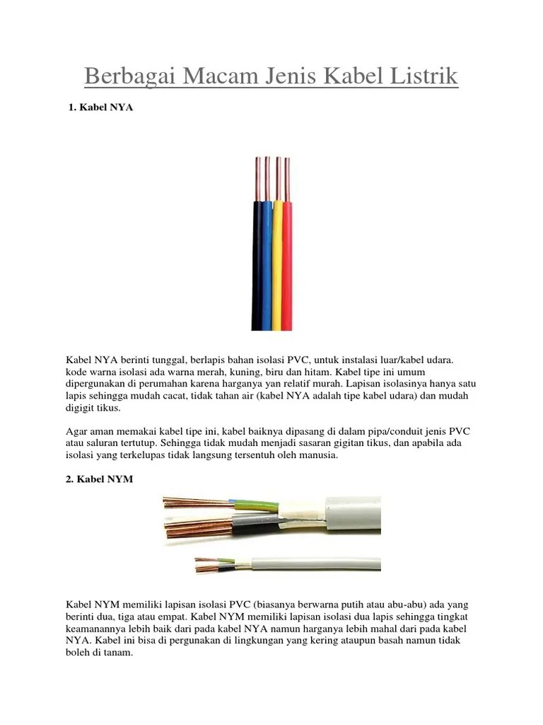 Berbagai Macam Jenis Kabel Listrik | PDF
