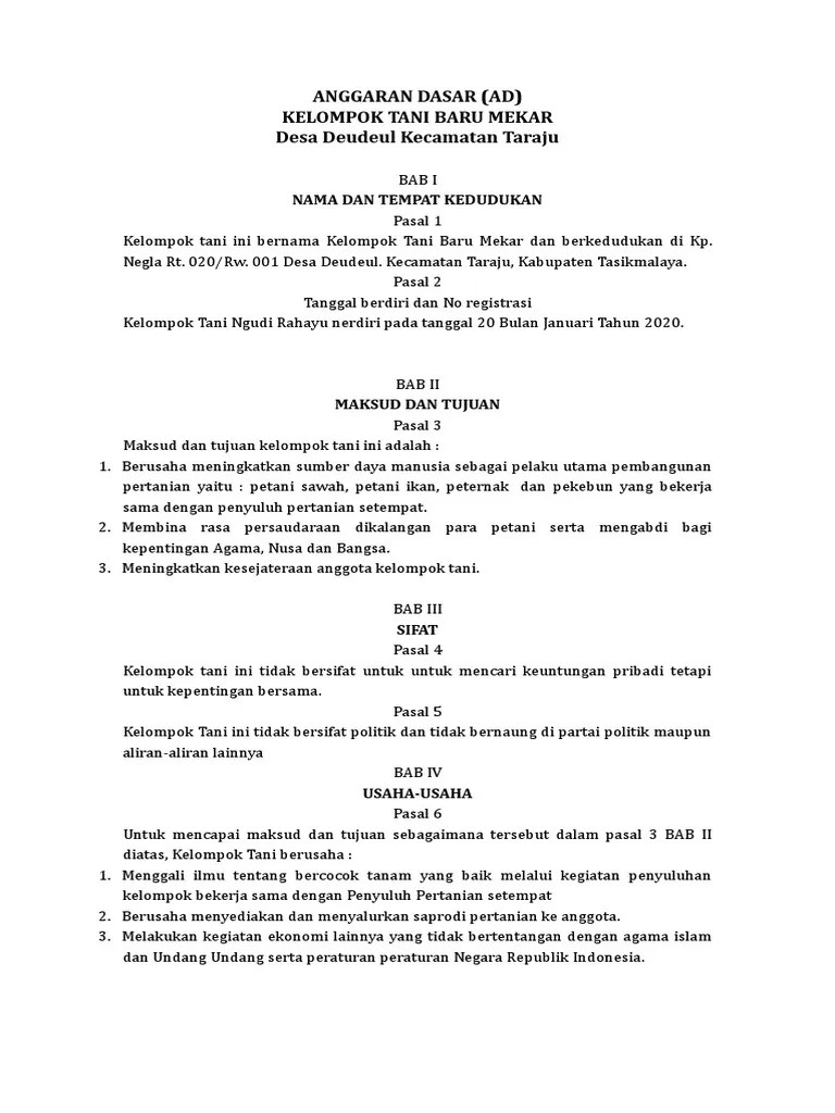 AD ART Kelompok Tani Baru Mekar | PDF