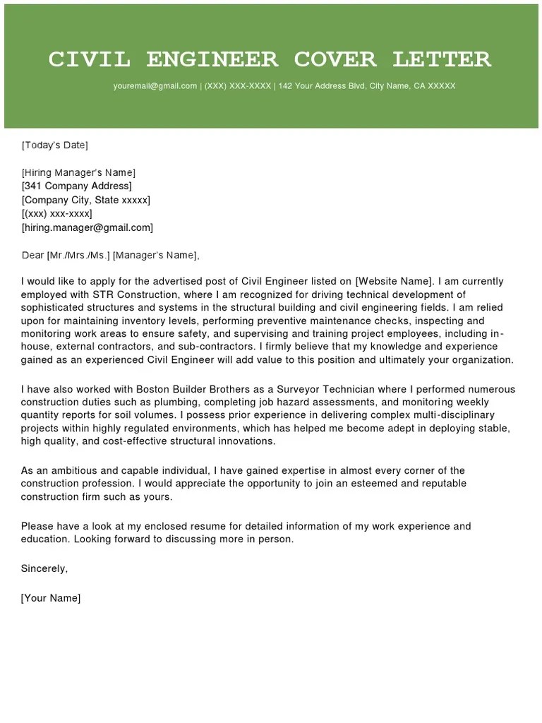 Civil Engineer Cover Letter 2018 Green PDF