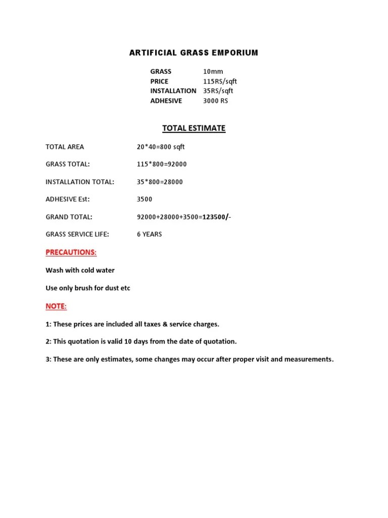 Quotation For Artificial Grass PDF