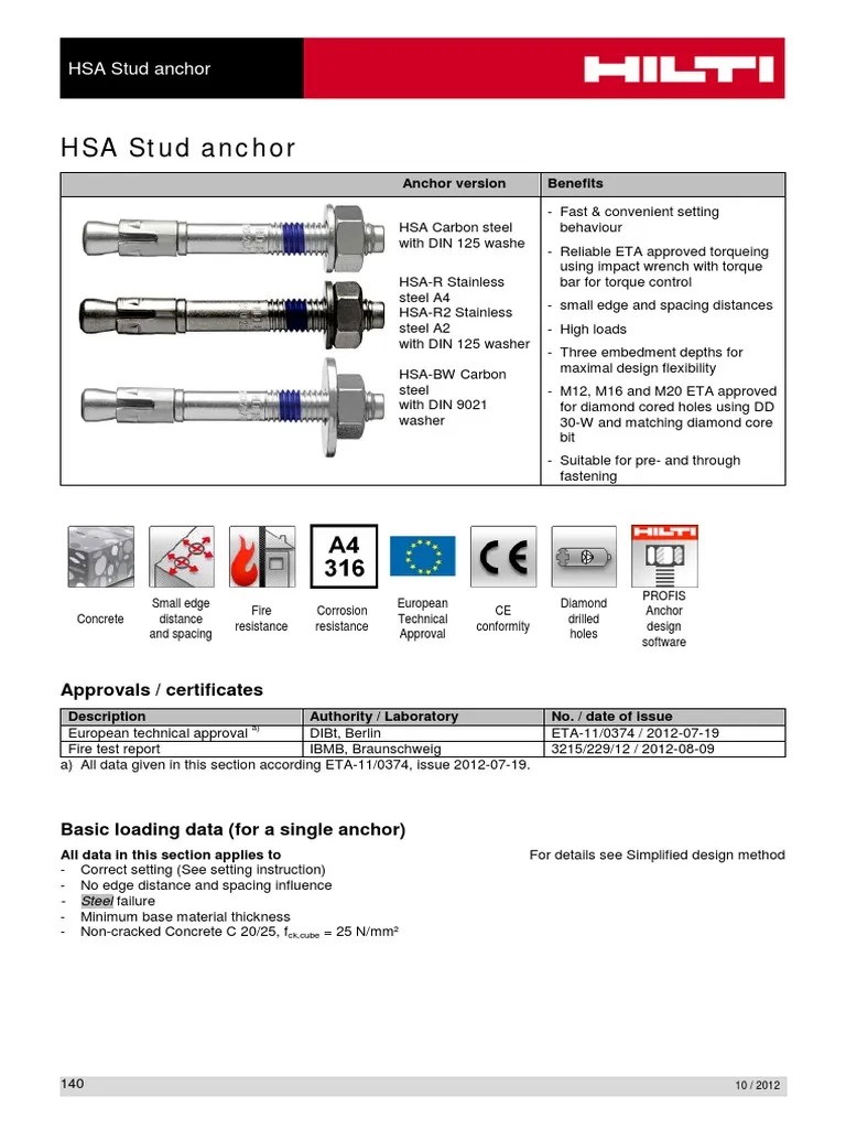 HSA Stud Anchor PDF PDF Nut (Hardware) Screw