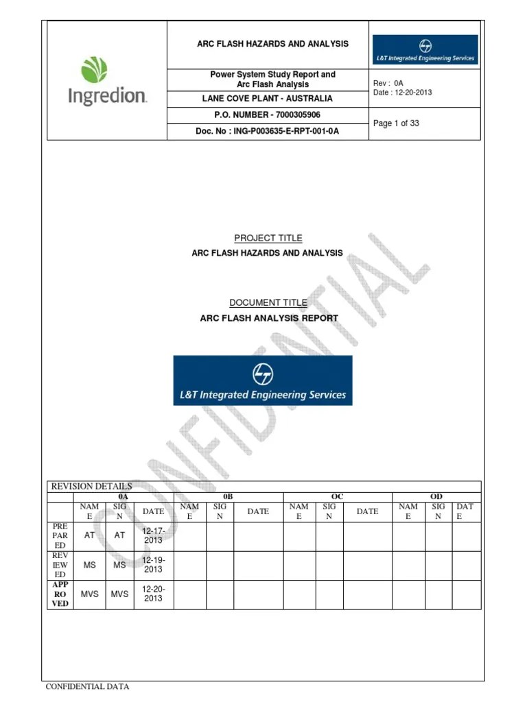 Sample Arc Flash Study Report Electrical Substation Electric Arc
