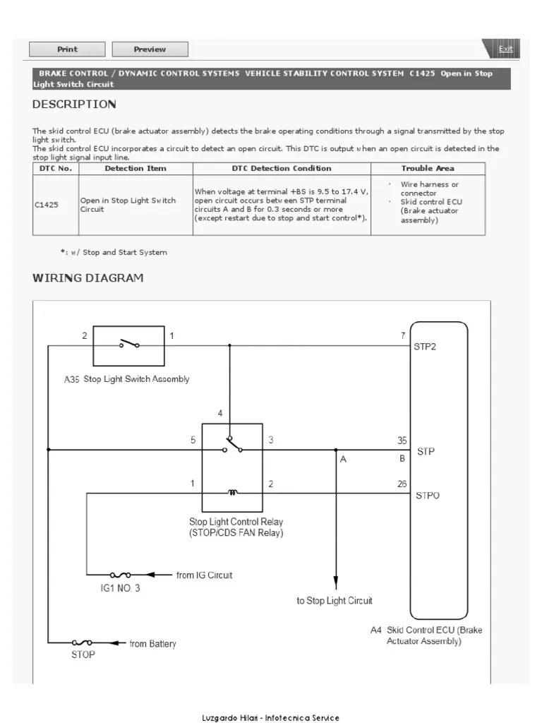 C1425 Open in Stop Light Switch Circuit PDF Switch Anti Lock