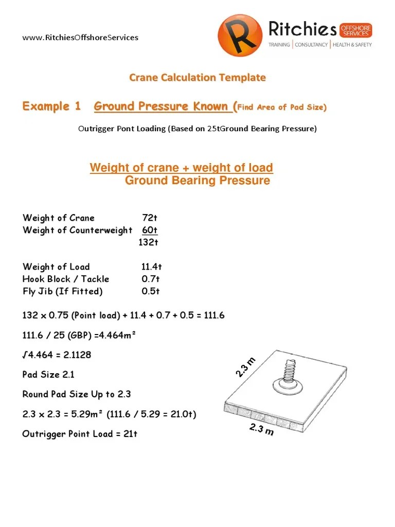 Calculate crane pad size and outrigger loading PDF Crane (Machine