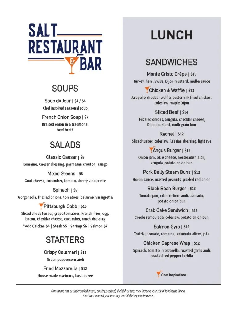 Salt Restaurant & Bar Lunch Menu PDF Salad Coleslaw