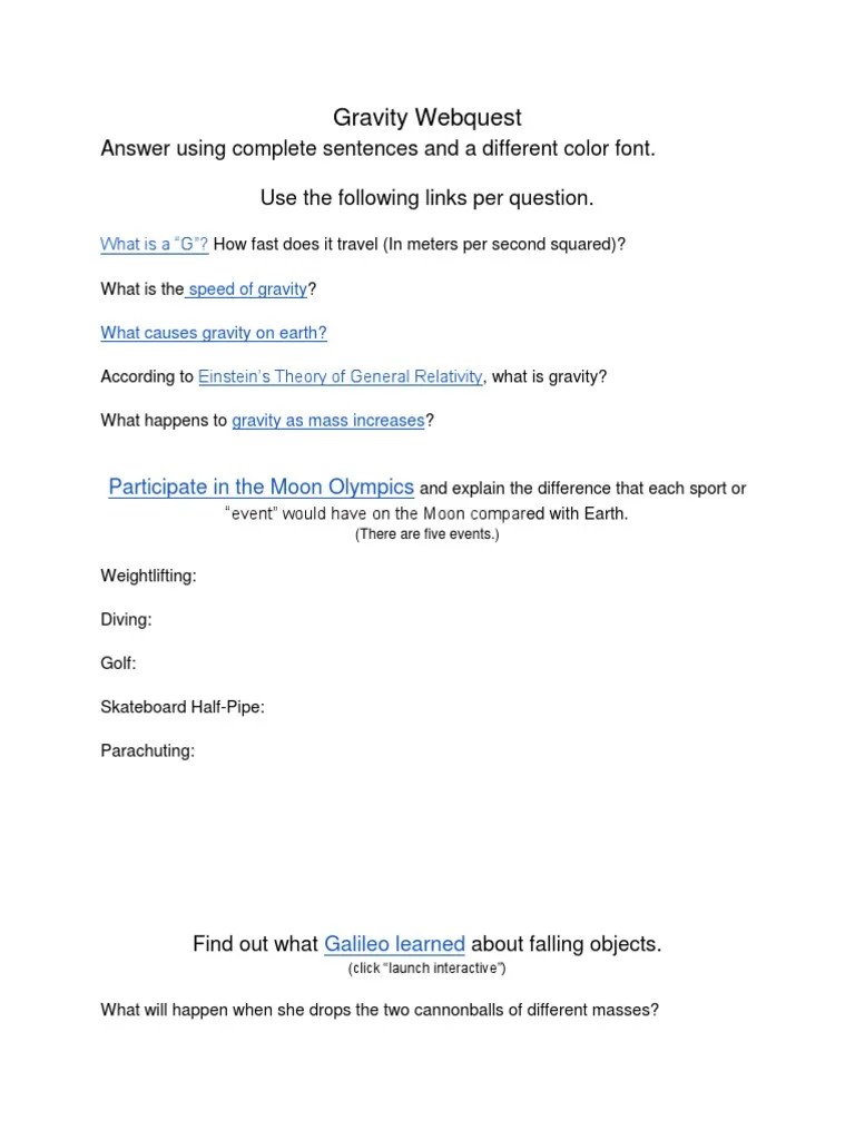 Gravity Webquest Two | PDF
