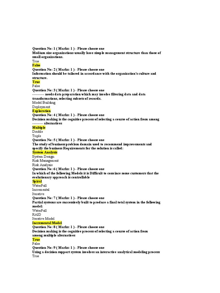 CS507 Information System MCQ From Past Midterm Papers System Expert