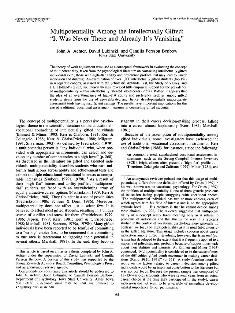Multipotentiality PDF Intellectual Giftedness Sat