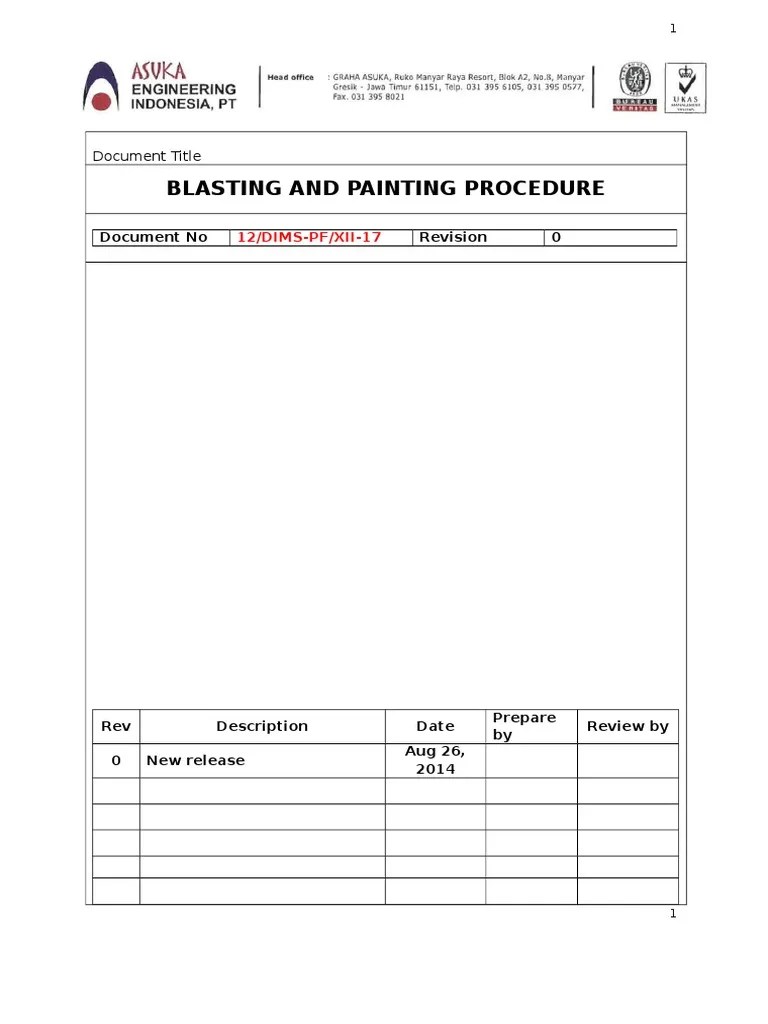 Blasting and Painting Procedure PDF Paint Abrasive
