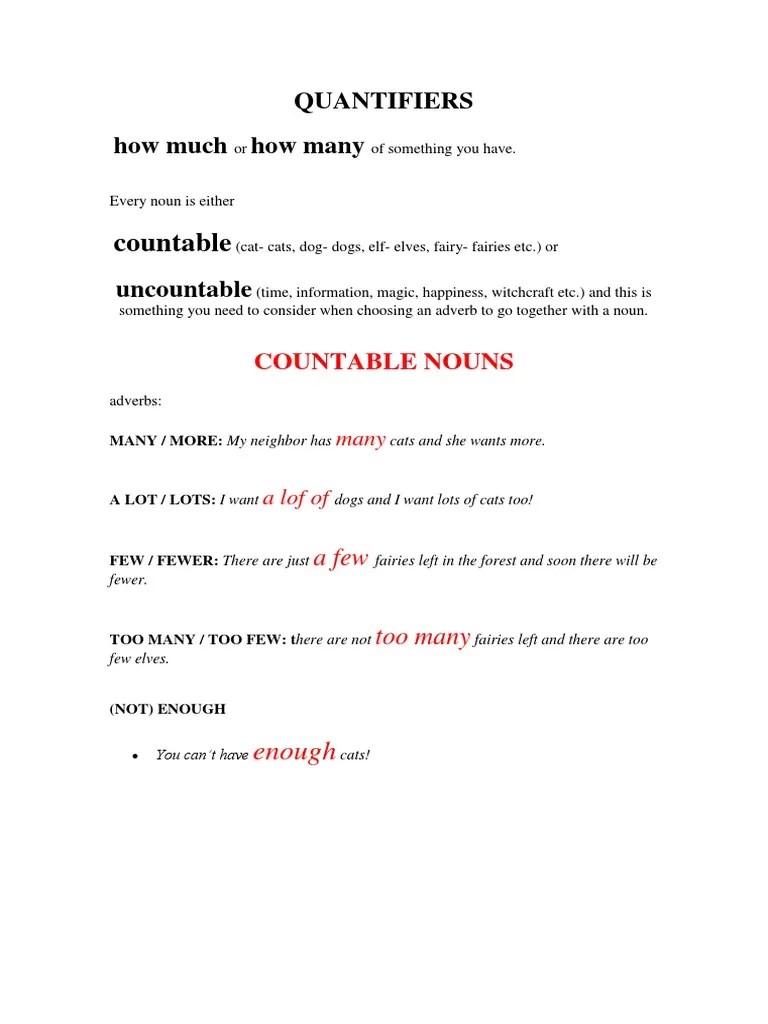 A2 Countable Uncountable Nouns PDF Plural Elves