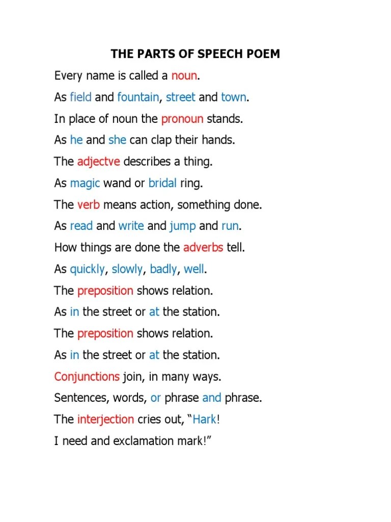 ESL Parts of Speech Poem PDF