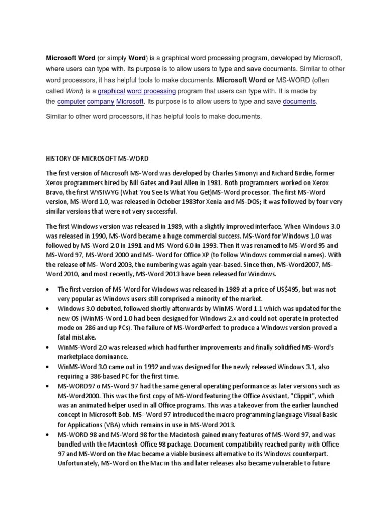 Microsoft Word History PDF Microsoft Word Microsoft Office