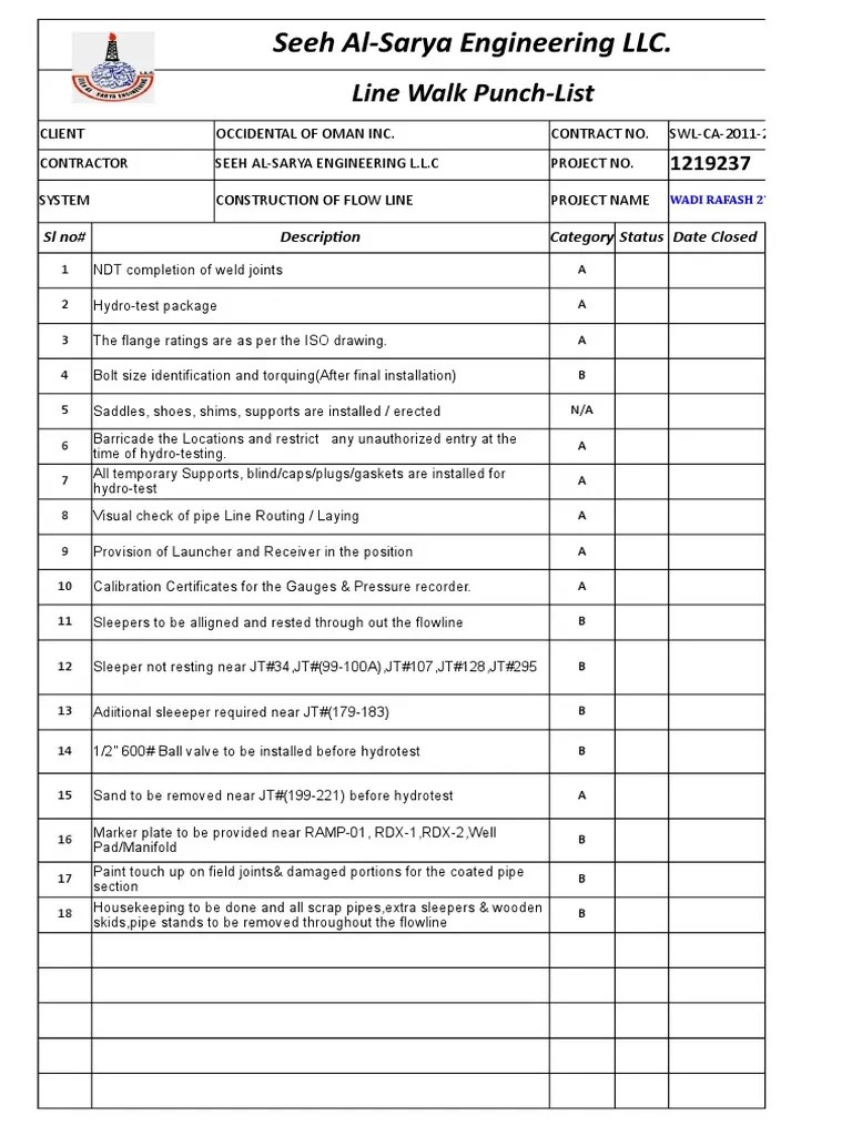 Punch List 01 PDF Pipe (Fluid Conveyance) Plumbing