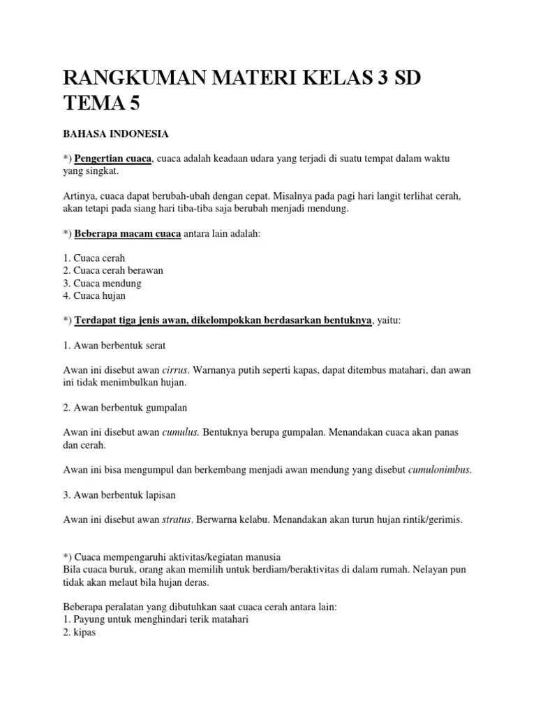 Rangkuman Materi Kelas 3 SD Tema 5 | PDF