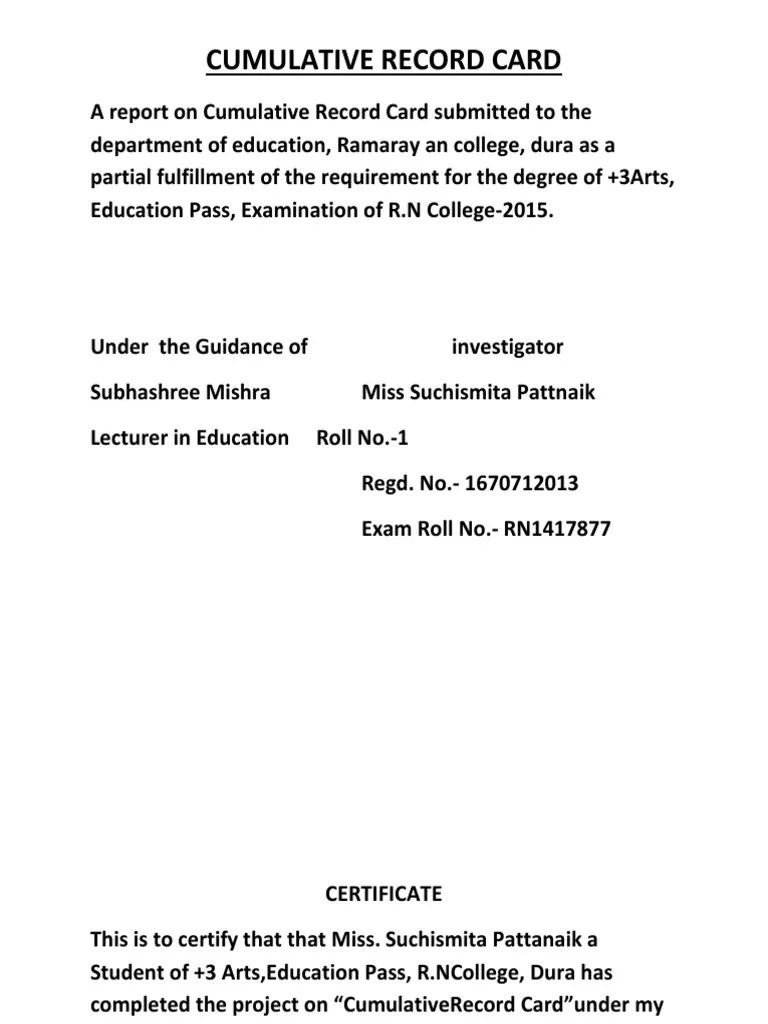 Cumulative Record Card PDF Teachers Information