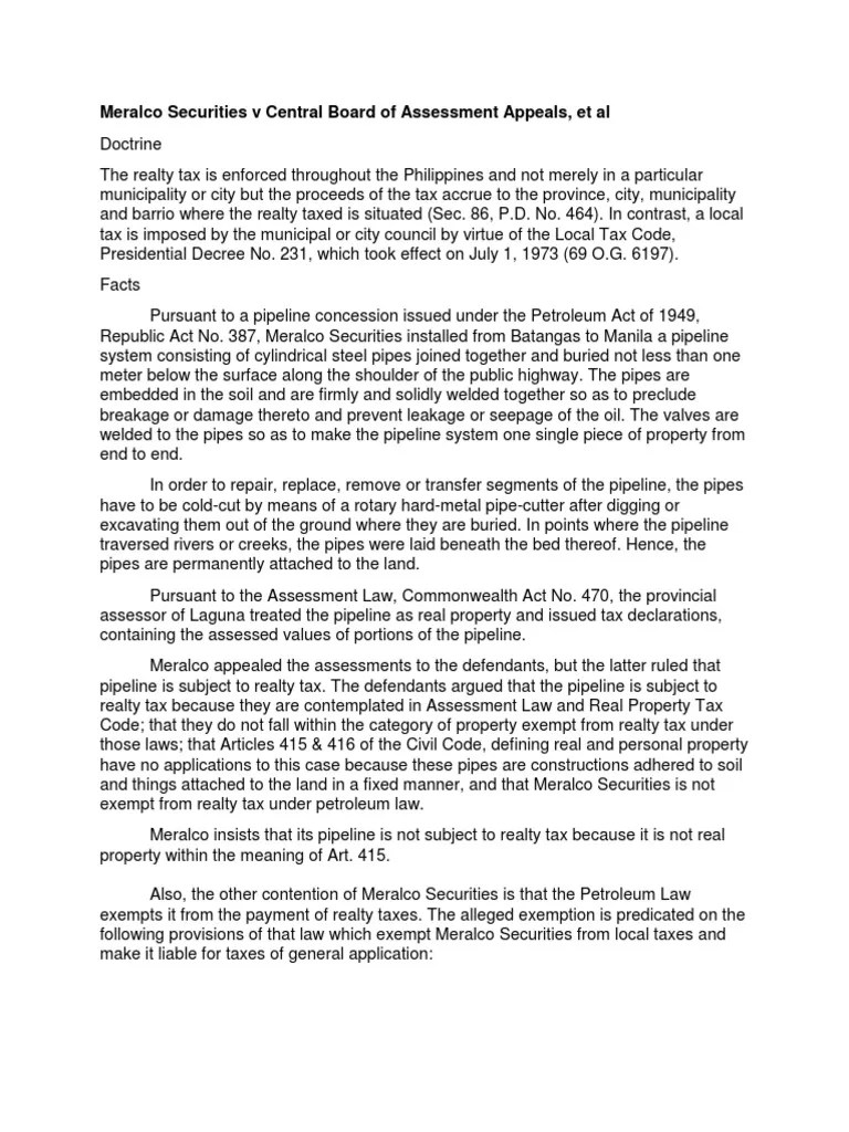 Meralco Securities V Central Board of Assessment Appeals Download