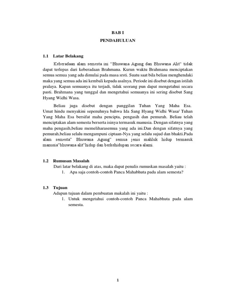 Makalah Contoh Panca Mahabhuta Di Alam Semesta | PDF