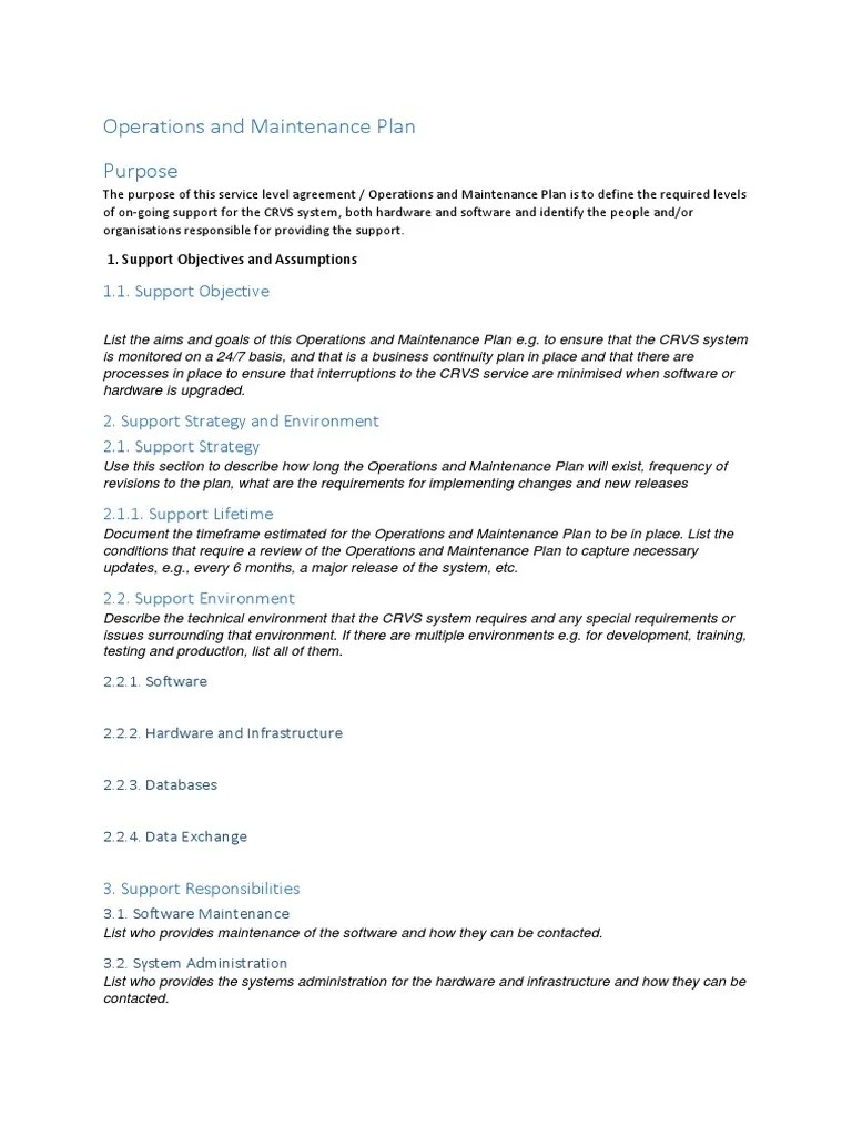 OperationsandMaintenancePlanTemplate (3) Disaster Recovery System