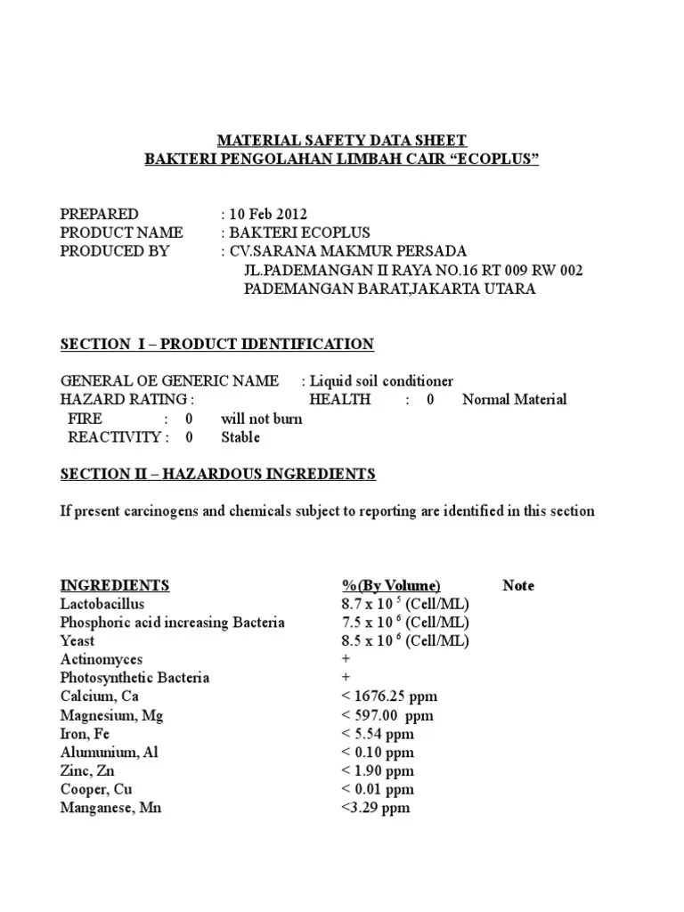 MSDS Ecoplus PDF Cadmium Water