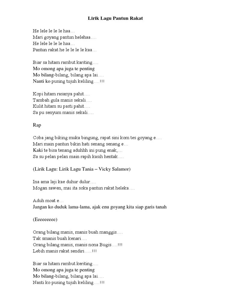 Lirik Lagu Pantun Rakat | PDF