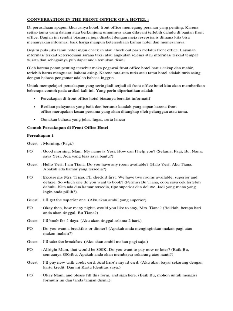 Conversation in The Front Office of A Hotel | PDF