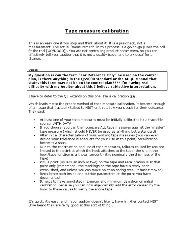 Tape Measure Calibration