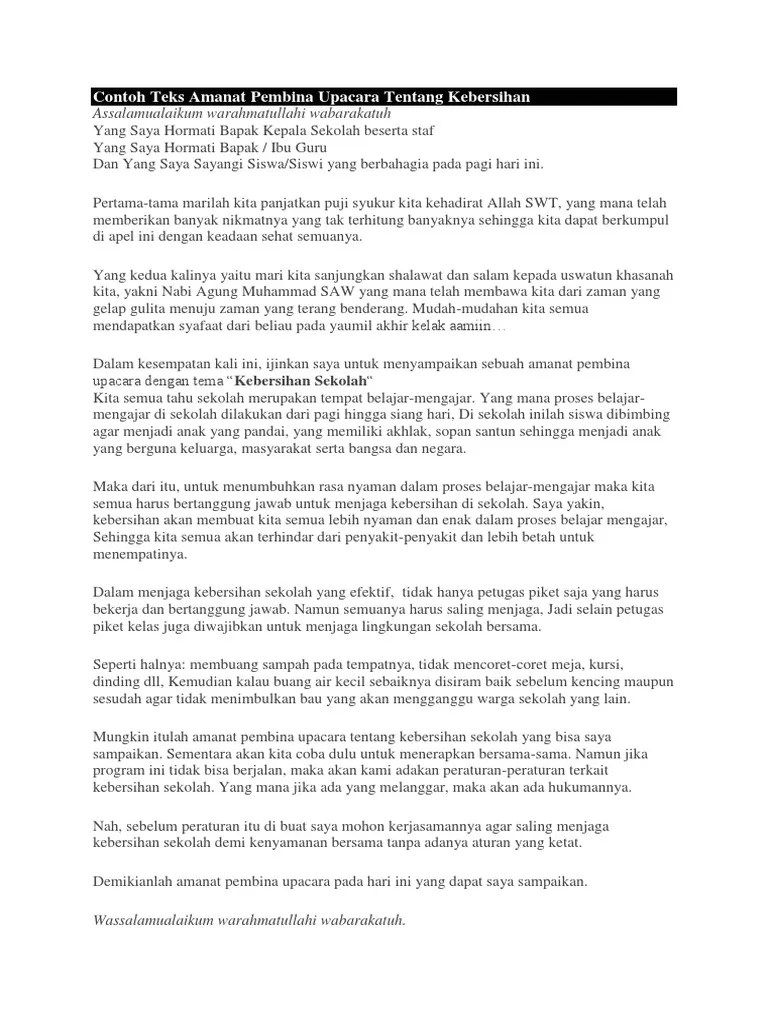 Contoh Teks Amanat Pembina Upacara Tentang Kebersihan | PDF
