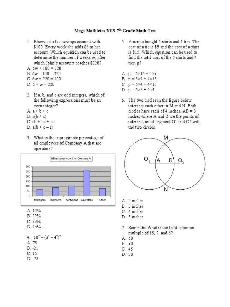 p 7th grade math test 1 Area Elementary Mathematics