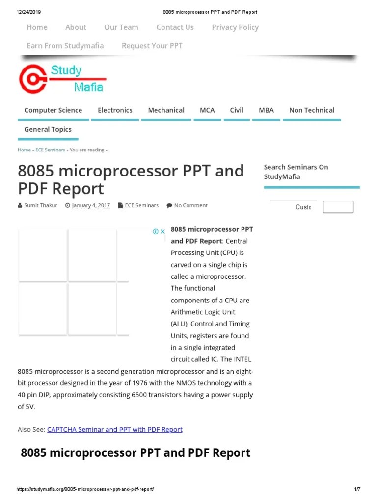8085 Microprocessor PPT and PDF Report PDF Central Processing Unit