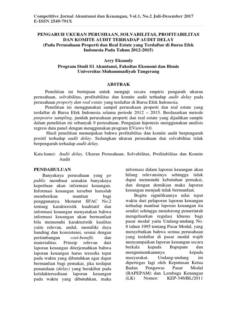 Eksandy Pengaruh Ukuran Perusahaan, Solvabilitas ARRY EKSANDY | PDF