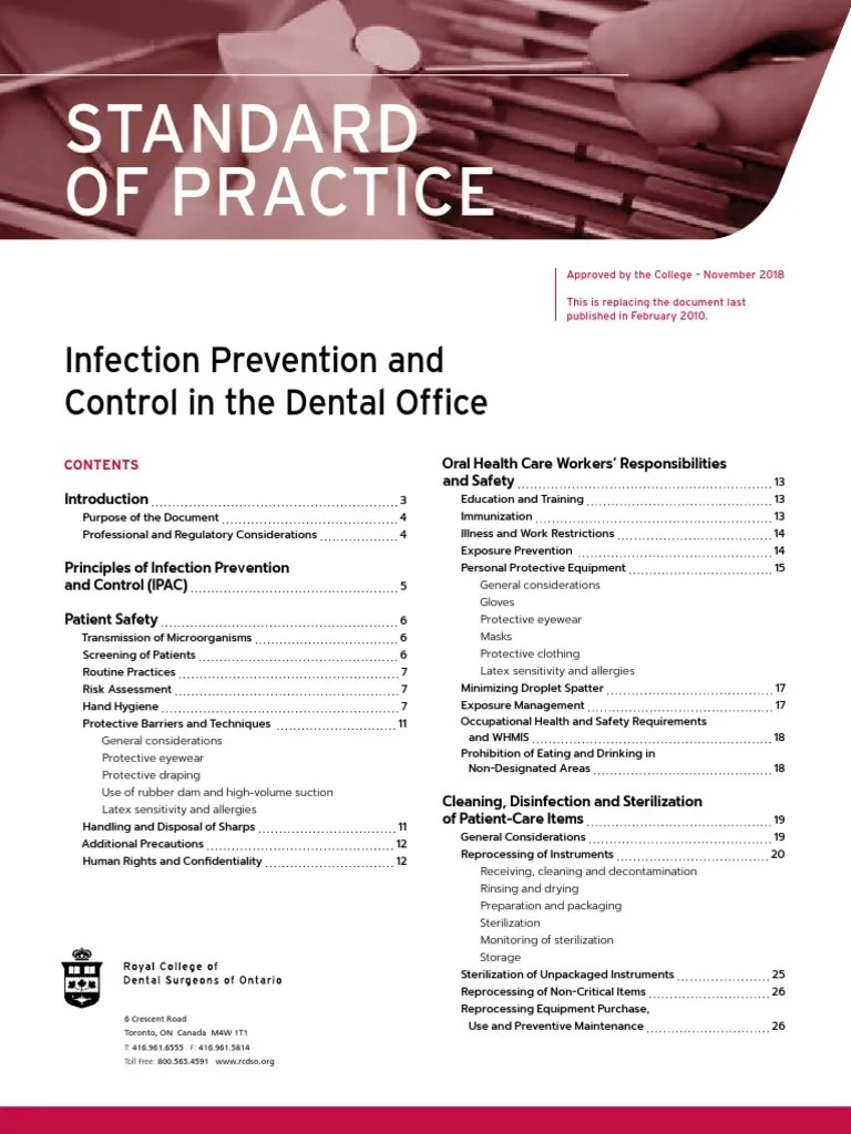 RCDSO Standard of Practice IPAC PDF Infection Control Hand Washing