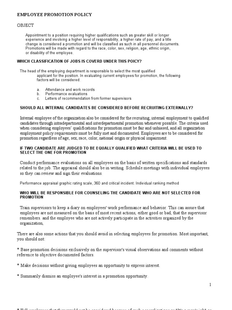 HR EMPLOYEE PROMOTION POLICY Performance Appraisal