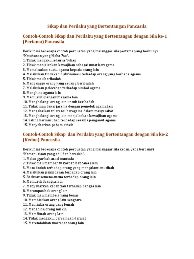 Sikap Dan Perilaku Yang Bertentangan Pancasila | PDF
