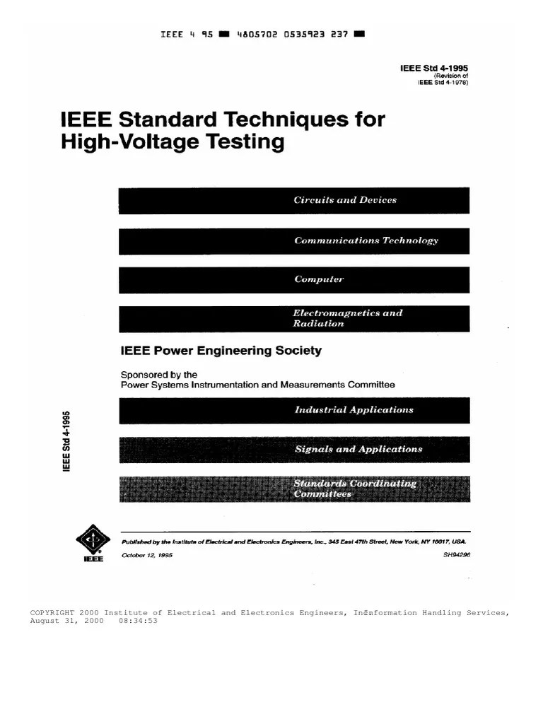 IEEE STD 41995 Standard Techniques For High Voltage Testing PDF PDF